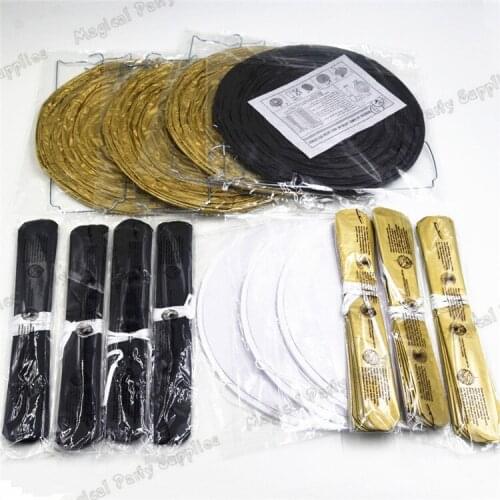 1 Set Mixed Gold Black White Party Tissue Pom Poms Paper Lantern Honeycomb Ball DIY Golden Anniversary Halloween Eve Decorations