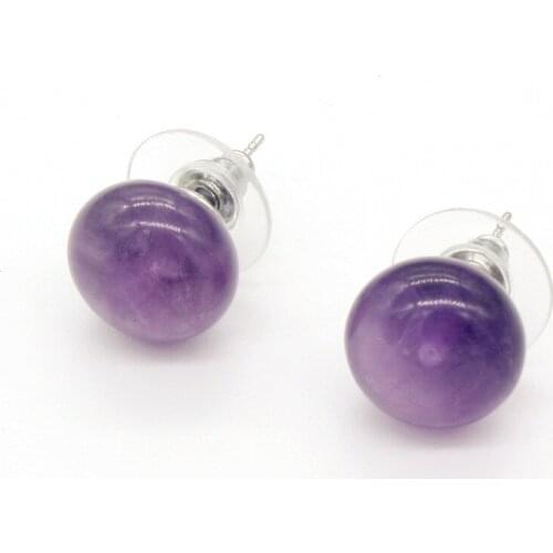 100-Unique Trendy 1 Pair Silver Plated Bread Shape Natural Purple Amethysts Stud Earrings Elegant Womens Earring