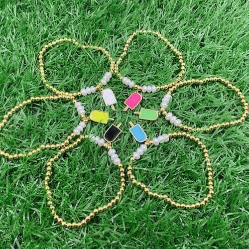 5Pcs Summer Candy Colors Ice cream shape enamel pendant Gold plated spacer beads bracelet for girl jewelry