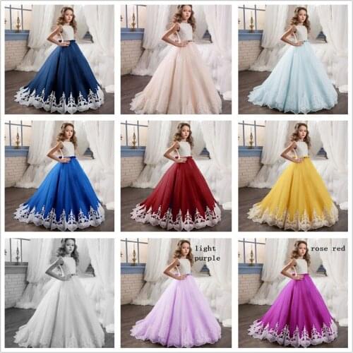 9 Colors Flower Girl Dresses For Wedding Pageant Tulle Lace Applique Kids First Communion Gown Party Princess Girls Dresses