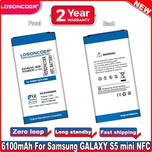 LOSONCOER 6100mAh EB-BG800BBE NFC cell phone battery For SAMSUNG Galaxy S5 mini NFC G800 G800F G800H G800A G800Y G800R G870