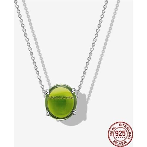 100% Real 925 Sterling Silver Green Cabochon Fit Original 3mm Bracelet For Women Birthday Fashion Jewelry Gift