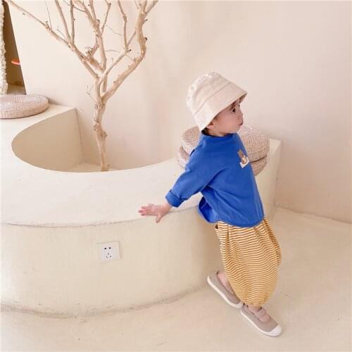 Celveros 2021 childrens spring trousers girls Korean edition stripe embroidered 9-point trousers Harlem pants casual trousers