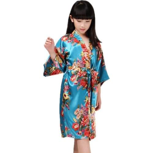 Kids Girls Pajamas Silk Floral Robes 2020 Fashion Infant Flower Print Sleepwear Dress Children Home Wear Nightgown 2-14Y PJ11