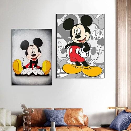 Disney Cartoon Mickey Mouse Canvas Painting Poster Pink Minnie Printing Picture Art Wall for Kids Room Girl Home Decoration Gift