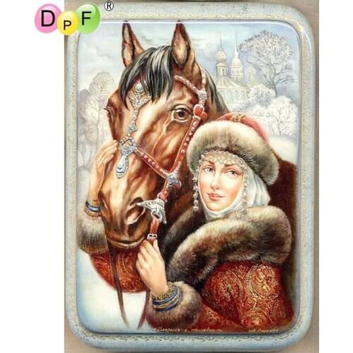 DPF 5D diamond painting cross stitch woman horse diy diamond painting round diamond painting embroidery mosaic decoration gift