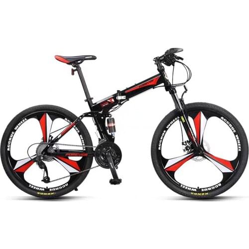 26 Inch 27 Speed Mountain Folding Bicycle Double Disc Brake Soft Tail Shock Absorption High Carbon Steel Thickened Pipe Wall