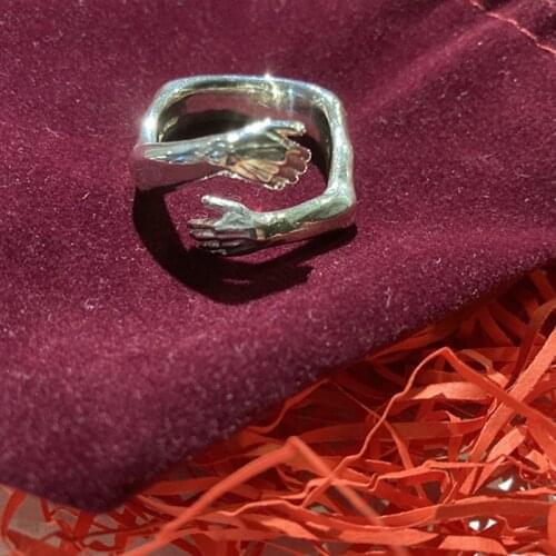 Goth Hands Embracing Opening Rings for Women Metal Punk Hip Hop Charms Rings Jewelry Friendship Gifts 90s Style Party 2021 New