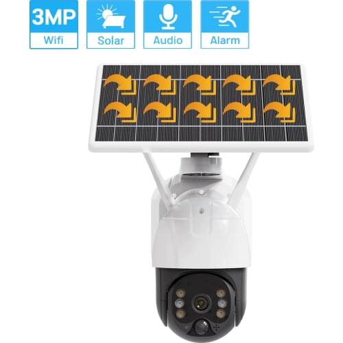 HAMROL 3MP Solar PTZ Wifi Camera Waterproof OutdoorRechargeable Wireless Camera PIR Human Detection Color Nightvision ICSEE