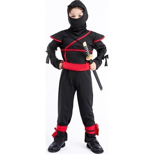 Boy Carnival Halloween Japan Ninja Costume Masked Warrior Samurai Outfit Cosplay Fancy Party Dress