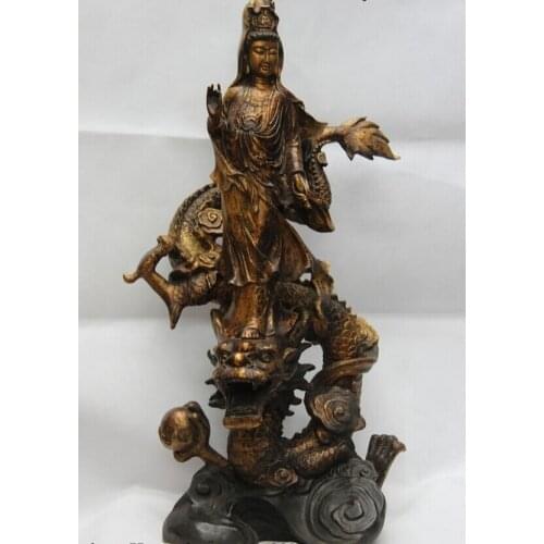 Collectible bronze lion statue S1141 26 Buddhism Copper Bronze Station dragon Guan Yin Kwan-yin Boddhisattva Buddha