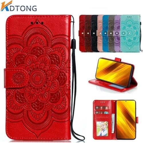 Flower Embossed Leather Case For XiaoMi Mi NOTE 10 CC9 PRO POCO M2 X3 NFC M3 6X A2 A3 Lite Fashion With Card Pocket Phone Cases