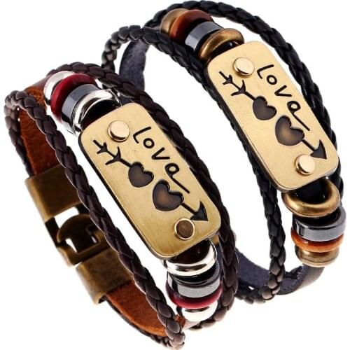 Couple Heart Multilayer Leather woven Bracelets & Bangles for man woman Fashion Wristband lover Jewelry Accessories Gift