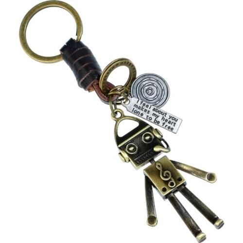 Fashion Car Keychain Vintage Musical DJ Alloy Leather Key Chain Bag Accessories Hippie Punk Keyring Jewelry Men Women Kids Gift