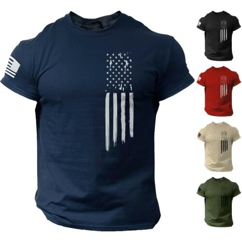 Mens Printed T-shirt American Flag O-neck Short-sleeved T-shirt Men