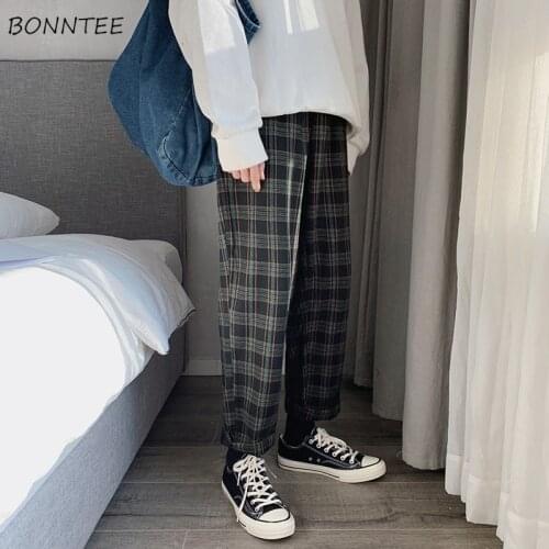 Men Casual Pants Plaid Fashion Retro Baggy Ulzzang Streetwear All-match New Plus Size 3XL Ins Wide Leg Chic Korean Style Male