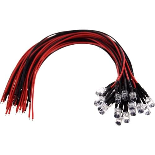 20pcs/Lot 5mm 12V DC Blue LED Lamp Light Set Pre Wired 25cm Lamp Decoration Light Emitting Diodes Pre-soldered For DIY Home