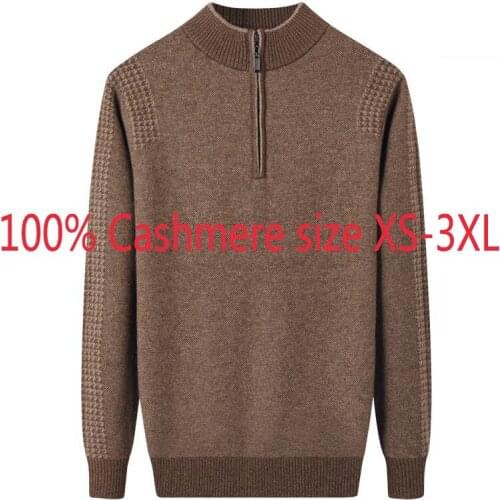 New 100%pure Cashmere Sweater Men Half High Zipper Collar Autumn Winter Computer Knitted Thick Pullovers Casual Plus Size XS-3XL