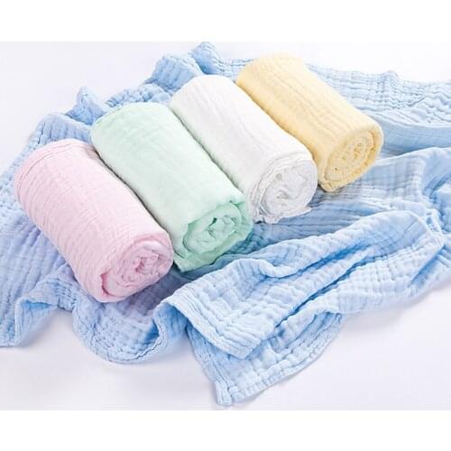 6Layer Cotton Muslin Baby Blanket Receiving Blanket Soft Bath Towl Gauze Infant Wrap Bedding Sleeping Blanket in Solid Color