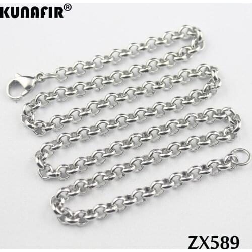 200pcs 16"-38" length 5mm big round rolo link chain 316L stainless steel necklace women male fashion punk chains ZX589