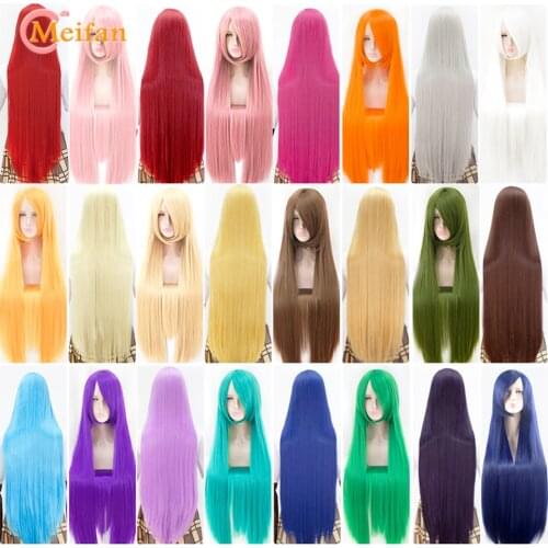 MEIFAN Long Straight Lolita 100CM Wig Synthetic Hair Anime Cosplay Black Brown Pink Purple Wigs for Black/White Women