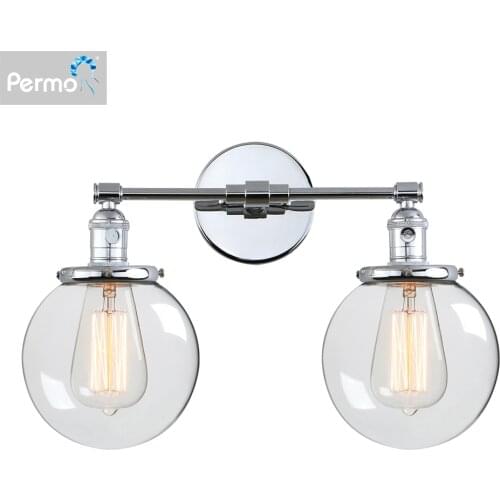 Permo Vintage 5.9'' Glass Ball Shade Loft Globe Glass Double Heads Wall Light Retro Wall Lamp E27 Sconce Fixtures for Home Decor