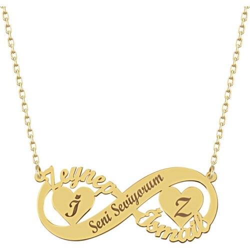 Love Infinity Personalized Nameplate Necklace 925 Silver Custom Name Necklace Gold Plated Heart Anniversary Necklace