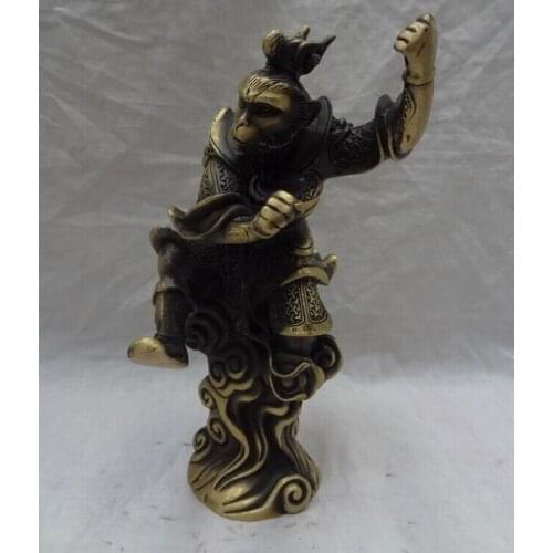 Song voge gem S2593 9" Chinese Bronze Myth Monkey King Fly Sun WuKong Son Goku Winning Buddha Statue