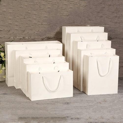 White Paper Gift Bag Free Printing Monochrome LOGO 100PCS/LOT Party Candy Bag Shopping Bag Carries Bag 16 Size Available