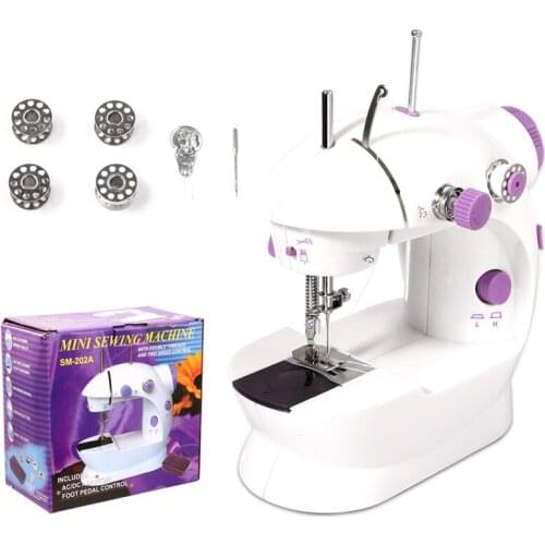 Mini Portable Sewing Machine 2-Speed Double Thread Electric Household Multifunction Sewing Machin with Light Cutter Foot Pedal
