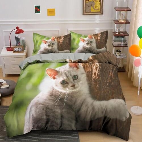 Drop Shipping Cute Funny Cat Duvet Cover With Pillowcase Luxury Queen King Single Bedding Set For Kids Adult Bedclothes