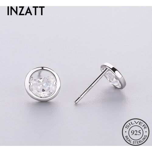 INZATT OL Geometric Round Zircon Stud Earrings Real 925 Sterling Silver For Women Party Fine Jewelry Fashion Hiphop Accessories
