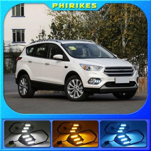 2PCS LED Daytime Running Light For Ford Escape Kuga 2016 2017 2018 Turn Yellow Signal Function 12V Car DRL Lamp