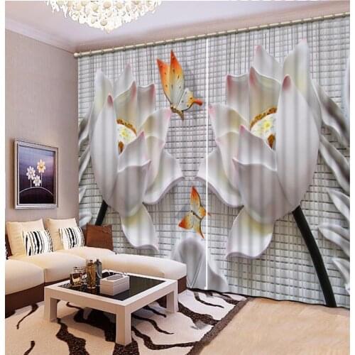 Home Bedroom Decoration 3D Curtain Lattice Relief Lotus Curtains For Bedroom Blackout Shade Window Curtains Fashion Customized