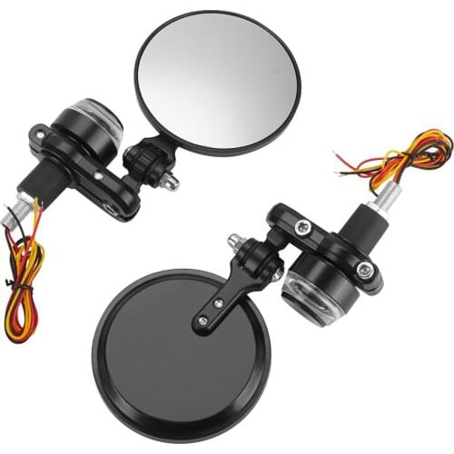 For Cafe Racer MT Universal Aluminum Rear View Motorcycle Mirror Handlebar 7/8" 22mm Handle Bar End Side Mirror With Led Light