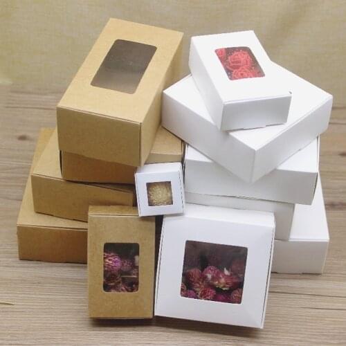Window packing box 20pcs Multi size Paper Kraft cardboard packing gift box handmade soap candy For Wedding Decorations Gift Box
