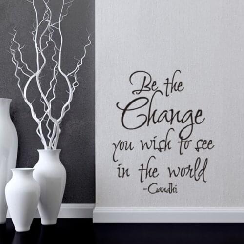 Be the change you wish quote gandhi vinyl wall decal home decor living room diy art wallpaper removable wall stickers