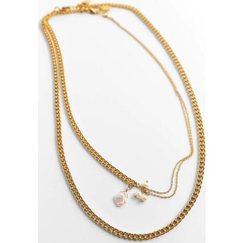 ZA Necklace 2 Pcs/Set Ladies Simple Gold Color Metal Asymmetry Chain Necklaces For Women Fashion White Pearl Pendant Necklace