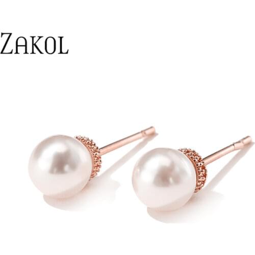 ZAKOL Exquisite Temperament Cubic Zircon Small Pearl Stud Earring Christmas Gifts Jewelry for Women FSEP2600