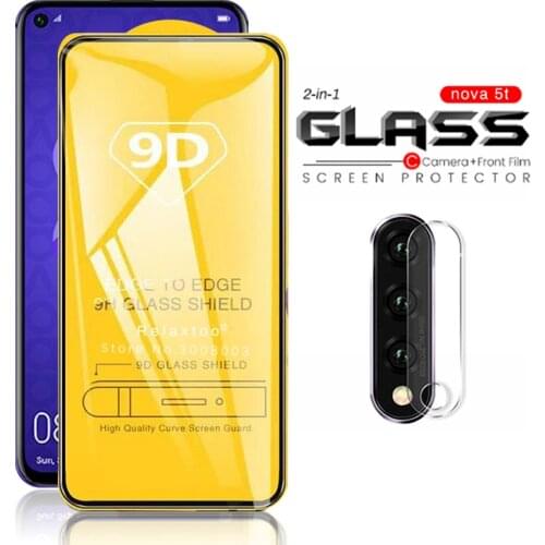2in1 9d full glue camera glass for huawei nova 5t nova5t yal-l21 yal-l41 6.26'' telefon tremp armor protection glass nova 5 t t5