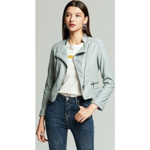 2020 Spring Autumn Women Faux Leather Jacket Gothic Motorcycle Jacket Zippers Long Sleeve Goth Female PU Faux Leather Coat