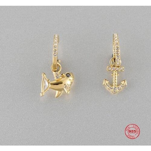 2020Fashion Charm Sterling Silver Original 1:1 Copy, Asymmetric Design Marine Life Smart Fun Earrings Women Luxury Jewelry Gifts