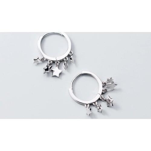 MloveAcc 925 Sterling Silver Dangle Stars Huggie Hoop Earrings Jewelry Women Simple Star Tassel Shiny Female Ear Accessories