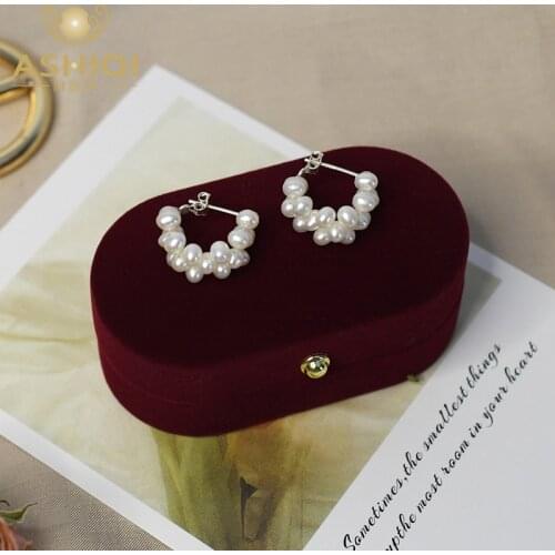 ASHIQI Natural freshwater pearl earrings 925 sterling silver retro style jewelry handmade woven jewelry for women