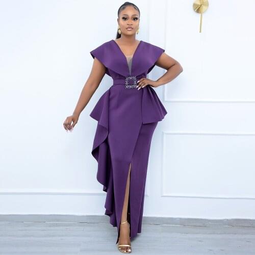 MD Bodycon High Split V-neck Sexy Dress Elegant Women Evening Gowns 3XL Plus Size Maxi Robe Africaine Femme 2021 Summer Fall