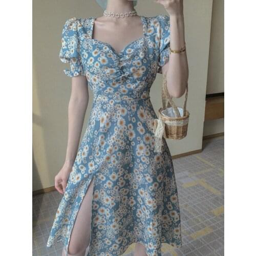 2021 Summer Women Dress Print Floral Short Sleeve Dresses for Party Boho Woman Vestidos Korean Clothing Vestido De Mujer WPY2710