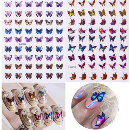 1pc Holographic 3D Butterfly Nail Art Stickers Adhesive Sliders Colorful DIY Golden Nail Transfer Decals Foils Wraps Decorations