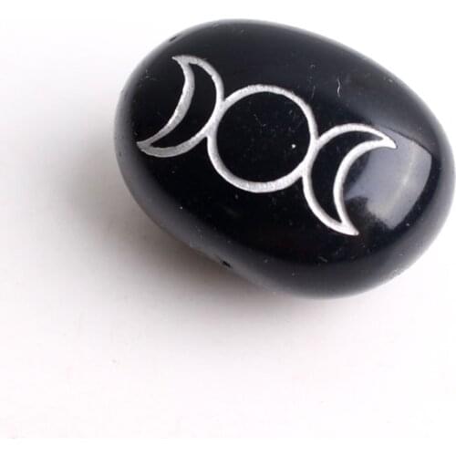 1PC Natural Carved Moon Symbol Black Obsidian Crystal Jewelry Reiki Pendant DIY Handmade Sun Craft Healing Home Decoration