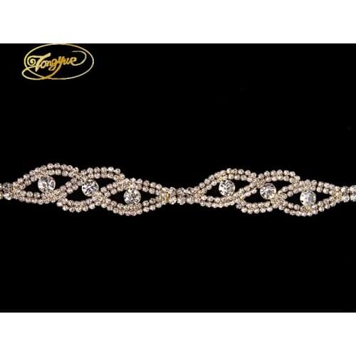 1 yard 8*2 CM DIY Crafts Rhinestones sewing Trim accessories For Dress Wedding bags shoes Gold and silver AB rhinestones chain