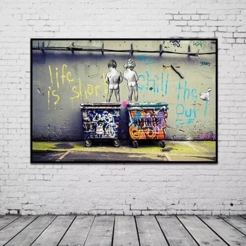 100% Hand painted Abstract Girl Wall Art Canvas Painting Bansky art Posters Black White Wall Pictures For Living Room Decor